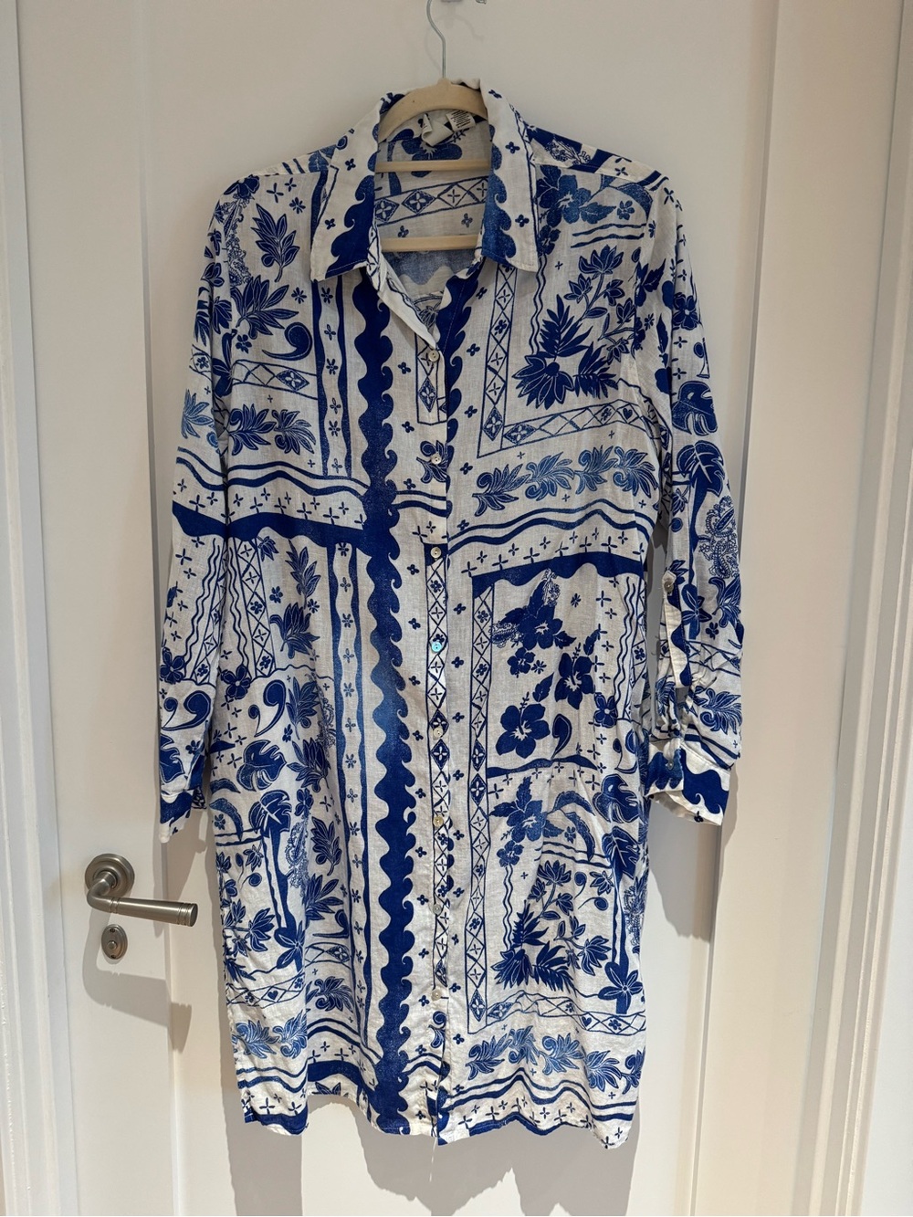 Joie White with Blue Floral Print Dress, Beach Cover, Duster